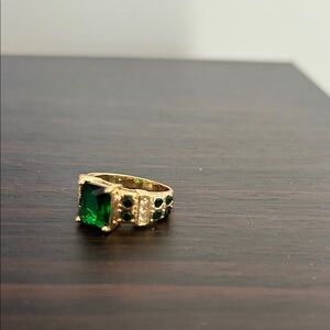 Gold-Tone Emerald Green Statement Ring - Women Jewelry